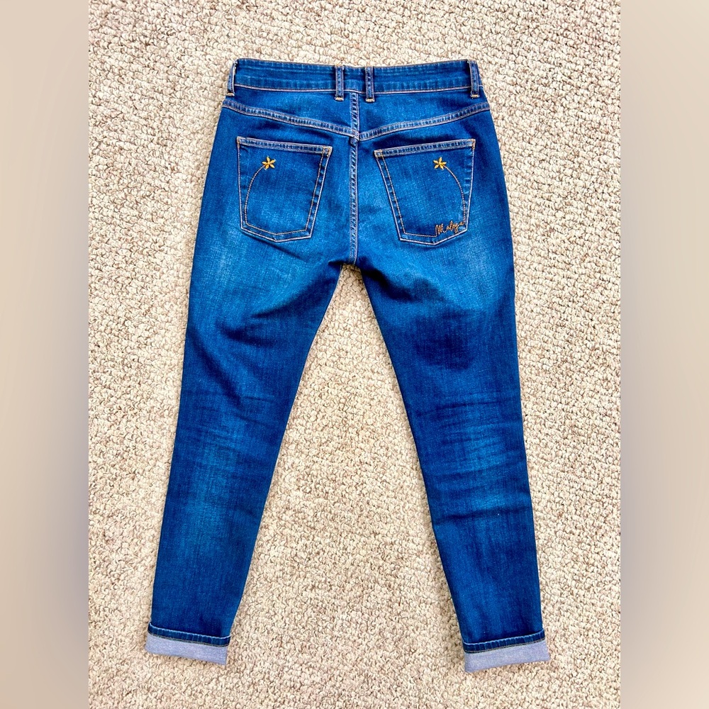 Maloja women’s jeans with adorable flower stitching on back pockets, 27.